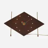 Kite table clock, model 2217D by George Nelson & Associates, 1954, walnut, brass-plated steel, lacquered wood and aluminum, sold Apr 2025