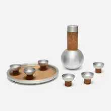 Russel Wright, Rare cocktail set, model 326, 1930, spun aluminum, cork