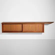 George Nakashima, Hanging cabinet, 1963, American black walnut, pandanus cloth