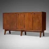 Cabinet from the Administrative Buildings, Chandigarh by Pierre Jeanneret, c. 1957-58, teak, aluminum and bronze, sold Apr 2025