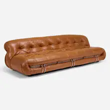 Soriana sofa by Afra & Tobia Scarpa, 1970, leather upholstery, chrome-plated steel, plastic, sold Apr 2025