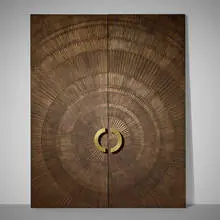 Sliding doors, pair by Billy Joe McCarroll and David Gillespe, c. 1971, bronzed and impressed resin over wood, lacquered wood, sold Apr 2025