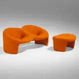 Olivier Mourgue, Rare Montreal sofa and ottoman, 1967, upholstery over foam and steel