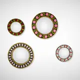 Mithé Espelt, Collection of four wall mirrors, c. 1965, glazed and gilt earthenware, mirrored glass