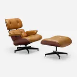 Charles and Ray Eames, Custom 670 lounge chair and 671 ottoman, molded cherry plywood, leather upholstery, enameled and brushed aluminum