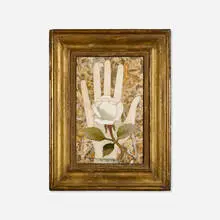 Untitled (Hand) by Richard Blow, c. 1965, hand-cut hardstone inlay in artist-made frame, sold Apr 2025