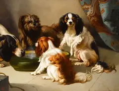 Paul Van der Vin, A hound, terrier and two spaniels, oil on canvas