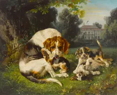 Clara, A hound with her litter, 1879, oil on canvas