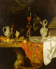 Barend van der Meer, Stillleben mit Mohr und Prachtgeschirr, oil on canvas