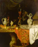 Barend van der Meer, Stillleben mit Mohr und Prachtgeschirr, oil on canvas