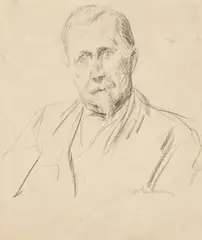 Max Liebermann, Heinrich Mann, Brustbild, Um 1930, Kohle auf dünnem Karton