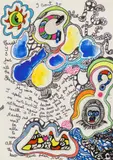 Cher Peter, thank you for all the great news! by Niki de Saint Phalle, 1995, Filz- und Buntstift, Gouache und Collage auf Papier, sold Sep 2024
