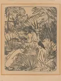 Otto Mueller, Waldsee mit drei badenden und einem sitzenden Mädchen 2, 1918, Lithografie auf Papier