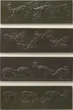 Vier springende Rehe / Vier gehende Rehe / Vier fliegende Wildgänse / Vier Fasane by August Gaul, Um 1914, 4 Bronzereliefs, jeweils mit dunkelbrauner Patina, sold Jun 2017