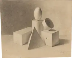 Bernhard Fries, Geometrische Figuren II, 1835, Kreide, teilweise gewischt, auf braunem Papier