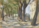 Lotte Laserstein, Straßenszene“. 1950er Jahre, Pastell auf Papier
