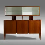 Gio Ponti, Cabinet with case, models 2160 and 2164, 1951, Italian walnut, lacquered wood, glass