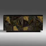 Cabinet, model PE-40A by Paul Evans, 1967, welded, gilt and enameled steel, painted wood, slate, sold Jan 2022