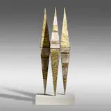 Inverted Pyramid by Paul Evans, 1966, patchwork steel and brass with applied polychrome finish, sold Jan 2022