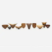 Bert Marsh, Collection of ten vessels, 1997 - 2008, olivewood, ebony, laburnum, African blackwood, masur birch, Australian grass root, tiger maple, zircote, cocobolo