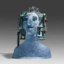Chiller by Hank Murta Adams, 2005, cast glass, patinated copper, sold Jan 2022