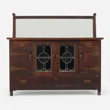 Sideboard, model 01 by Roycroft, c. 1906, oak, copper, mirrored glass, leaded glass, sold Jan 2022