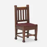 Child's chair, model 088 by Roycroft, c. 1912, oak, leather, brass, sold Jan 2022