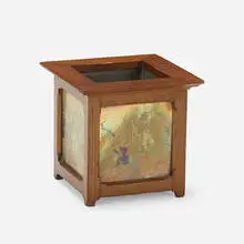 Aesthetic Movement, Planter with tiles, c. 1890, oak, tin, glazed ceramic