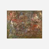 Rare plaque by Maria Longworth Nichols Storer, 1915, hand-hammered copper with applied patina, glass, sold Jan 2022
