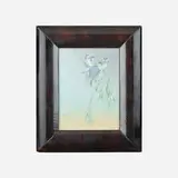 Sara Sax for Rookwood Pottery, Vellum plaque with chickadees, 1900, glazed earthenware, original frame