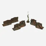 Bud vase and three pairs of bookends by Jauchen's and Old Mission Kopper Kraft, c. 1920, hammered and patinated brass, patinated bronze, glass, sold Jan 2022