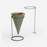 Waste basket and ground stake from Shukana Lake, Chandigarh by Le Corbusier and Pierre Jeanneret, c. 1954-55, painted steel, painted wrought iron, sold Apr 2025