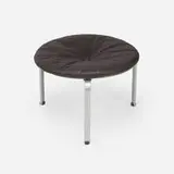 Rare Oversize PK 33 stool by Poul Kjærholm, c. 1959, leather upholstery, stainless steel, lacquered wood, sold Apr 2025
