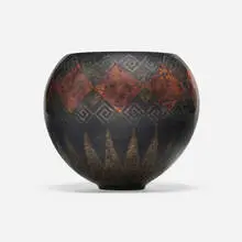 Claude Linossier, Dinanderie vase, 1928, hammered copper, silver, mixed metals