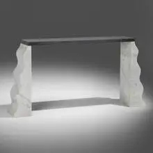 Montenegro console table by Ettore Sottsass, 1992, Cararra marble, granite, sold Apr 2025