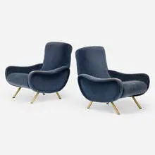 Marco Zanuso, Lady lounge chairs, pair, 1951, microfiber upholstery, brass