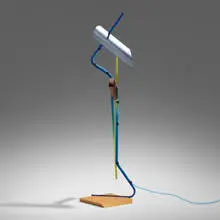 Martino Gamper, Floor lamp, c. 2010, anodized aluminum, oak, walnut