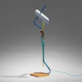 Martino Gamper, Floor lamp, c. 2010, anodized aluminum, oak, walnut