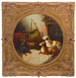 George Armfield, Waiting to Go Out; Cornered (A pair), circa 1800, oil on canvas (tondo)