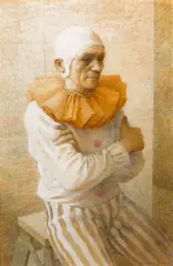 Robert Vickrey, Clown in thought, gouache and watercolor on illustration board