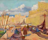 Bernhard Gutmann, Net menders, Palma, Mallorca, 1925, oil on panel