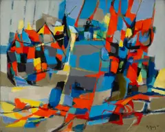 Les fermes by Marcel Mouly, 1960, oil on canvas, sold Nov 2017