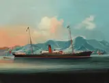 Anglo-Chinese School, A British cargo ship, thought to be the SS Glenartney, with Hong Kong beyond, circa 1880, oil on canvas
