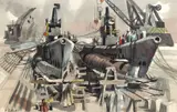 Dong Kingman, Two Wartime Submarines, watercolor on paper