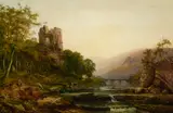 English School 19th century, A Riverside Castle, 1866, oil on canvas