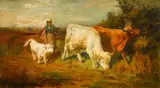 Joseph Denovan Adam, Jr., A shepherdess with cows and calf, oil on canvas
