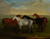 Samuel Spode, Four hunters in a landscape, oil on canvas