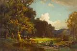 Gordon Coutts, Cattle watering, oil on canvas