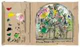 Jean Tinguely, Pseudo Pandemonium unter der Kuppel, Um 1982, Mischtechnik auf Wellpappe und 1 Brief des ­Künstlers auf festem Papier