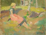 Julie Wolfthorn, Mädchen in Worpswede, 1897, Öl auf Leinwand